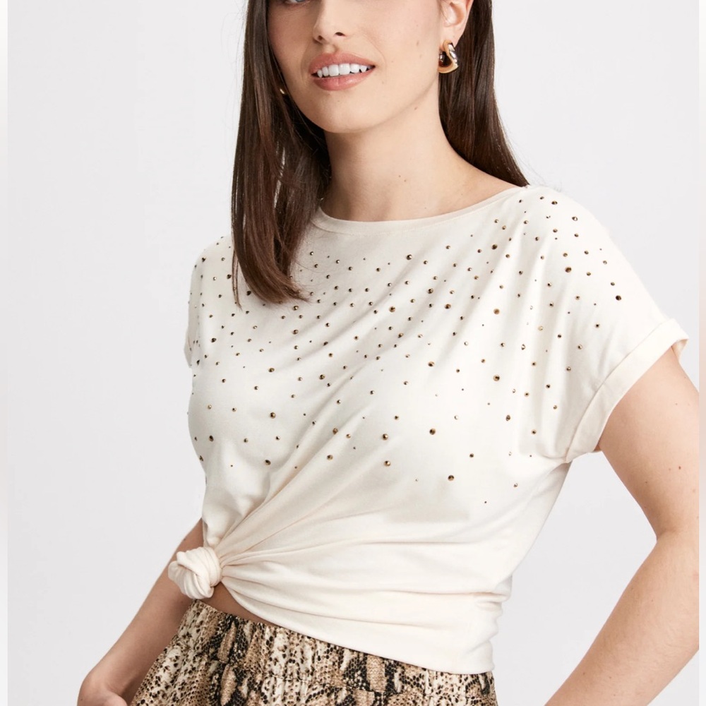 Laura Stud Detail T-Shirt Natural Cream